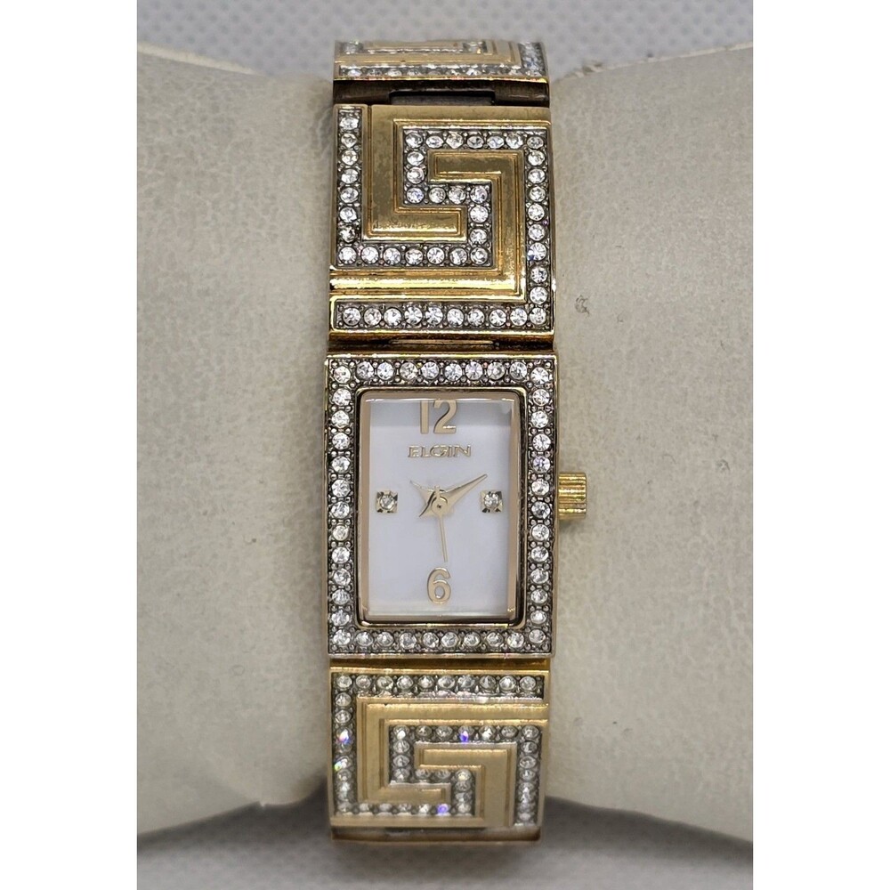 Women's Elgin White Mother Pearl Dial Crystal Accents On Bracelet Band Watch 04 - Picture 5 of 8